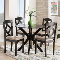 Baxton Studio Carlin-Sand/Dark Brown-5PC Dining Set Carlin Sand Fabric Upholstered and Dark Brown Finished Wood 5-Piece Dining Set